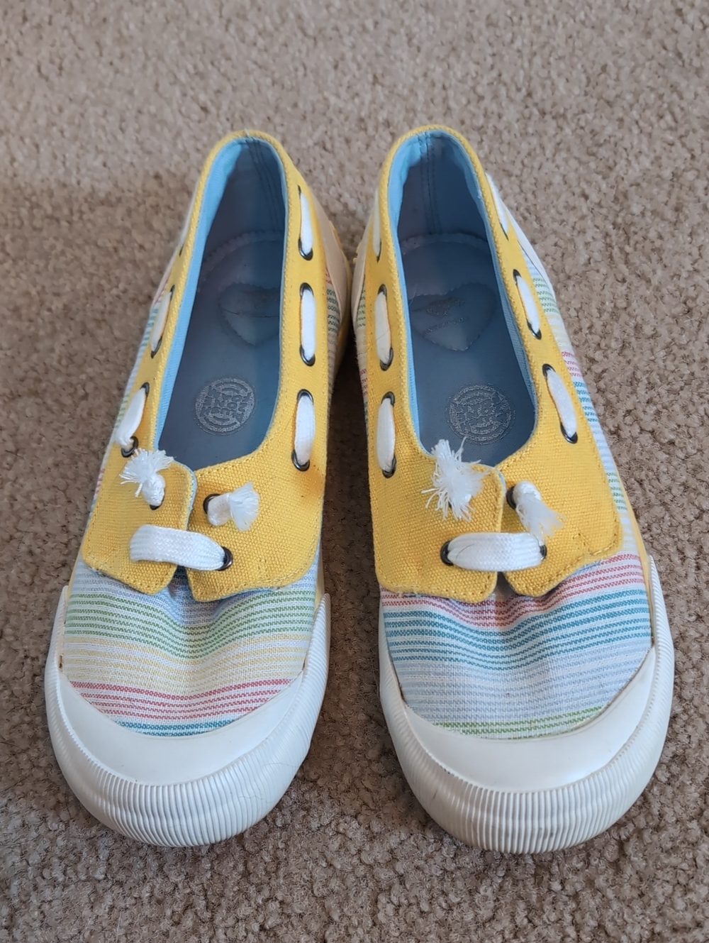 Rocket Dog Yellow Canvas Slip-On Sneakers with Pastel Stripes